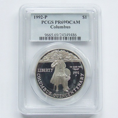 1992-P USA Silver Proof $1 - Columbus PCGS PR69DCAM